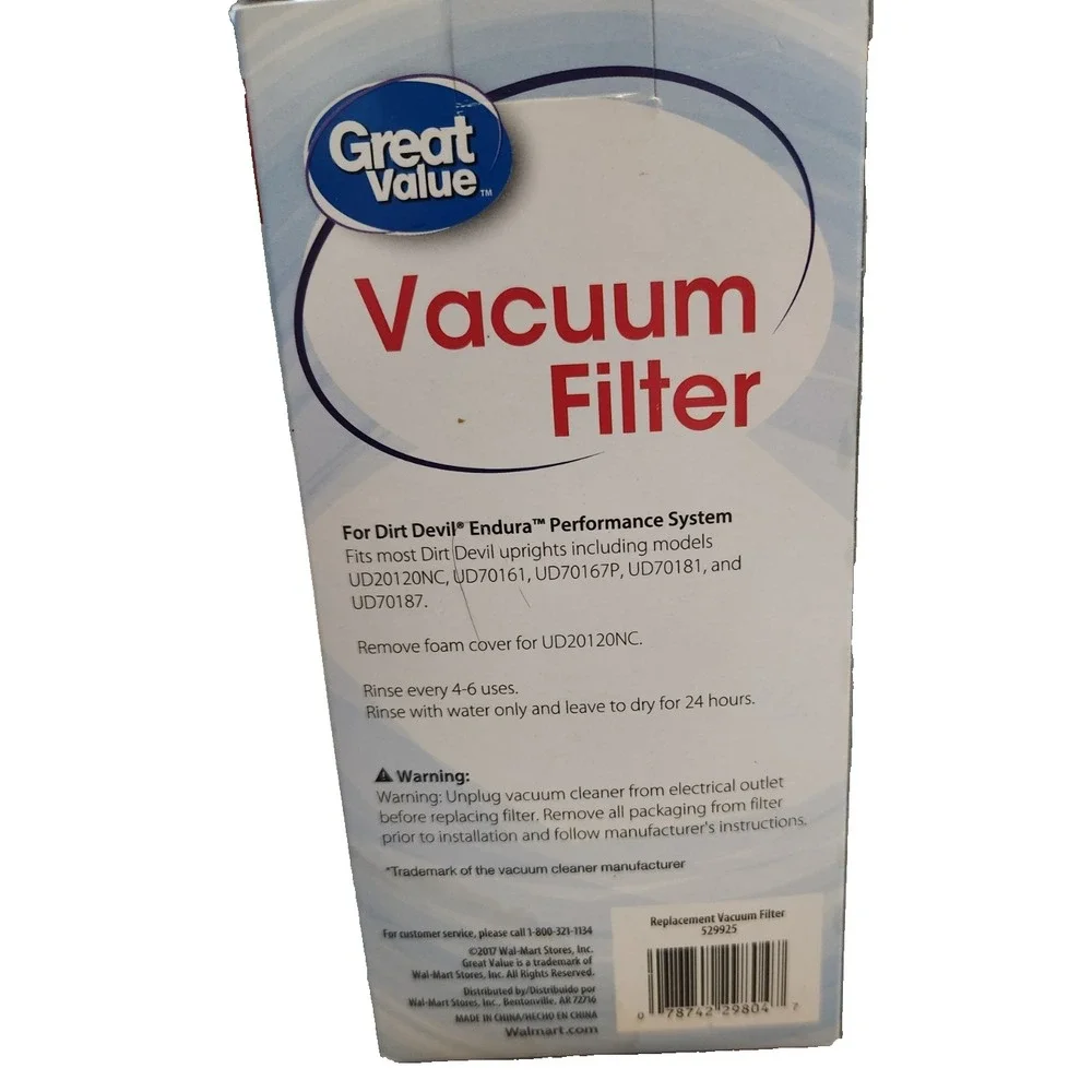 Great Value Vacuum Filter 529925 For Dirt Devil Endura F112 New